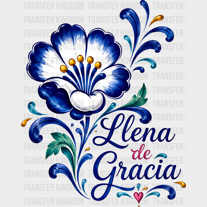 Llena de Gracia, Blue Flower - Hispanic Heritage Month DTF Transfers