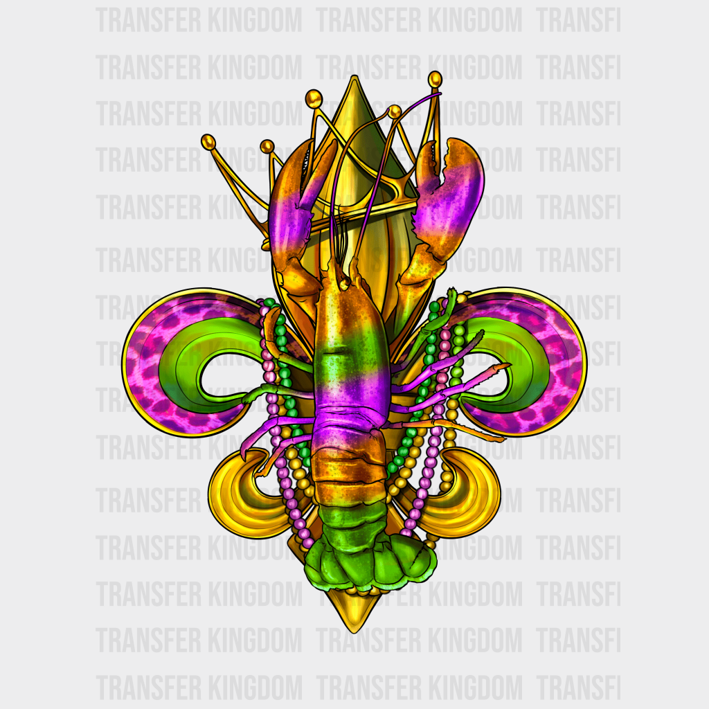 Lobster Crown Mardi Gras Design- Dtf Heat Transfer