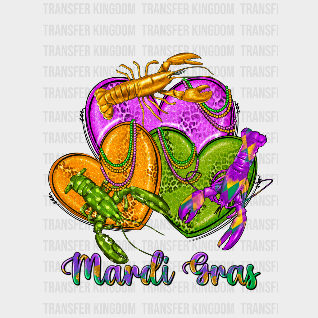 Lobster Hearts Mardi Gras Design- Dtf Heat Transfer