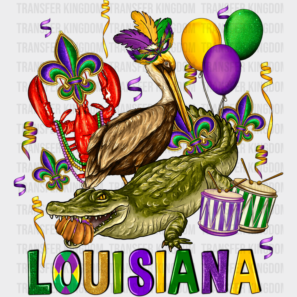 Louisiana Animals Mardi Gras Design- Dtf Heat Transfer