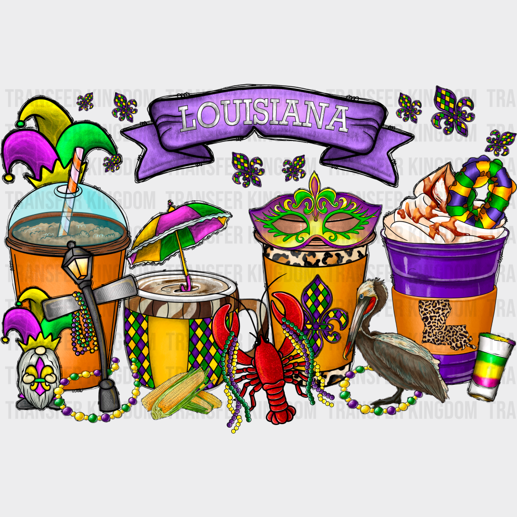 Louisiana Cups Design - Mardi Gras Dtf Heat Transfer