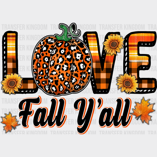 Love Fall Y’all Leopard Pumpkin - Dtf Transfer Unisex S & M (10’’) / Dark Color Design See Imaging