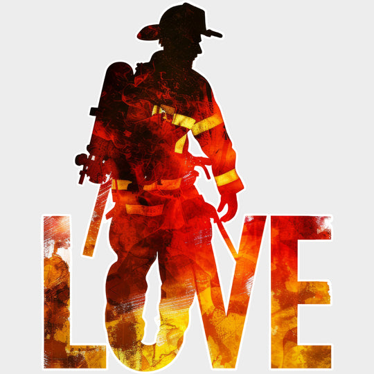 Love Firefighter Silhouette - Fire Department DTF Transfers Adult Unisex - S & M (10’’) / Light Color Design (See