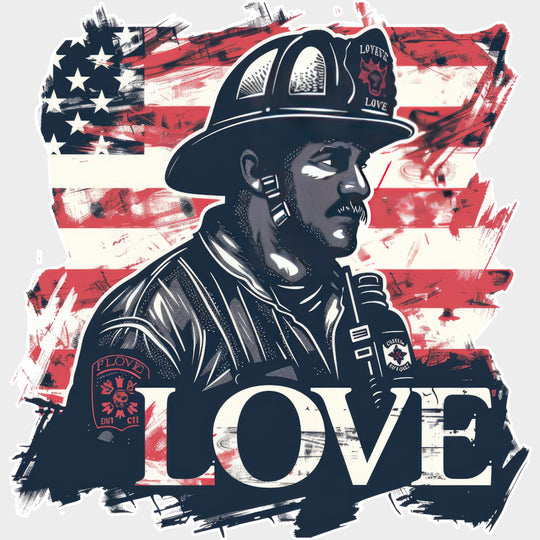 Love Firefighter US Flag - Fire Department DTF Transfers Adult Unisex - S & M (10’’) / Light Color Design (See Imaging)