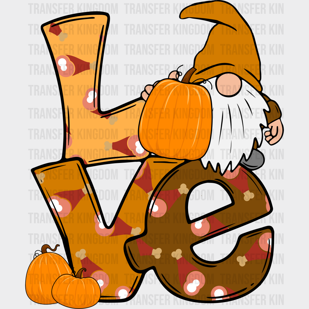 Love Gnome And Pumpkins - Thanksgiving Dtf Transfer Unisex S & M (10’’) / Dark Color Design See