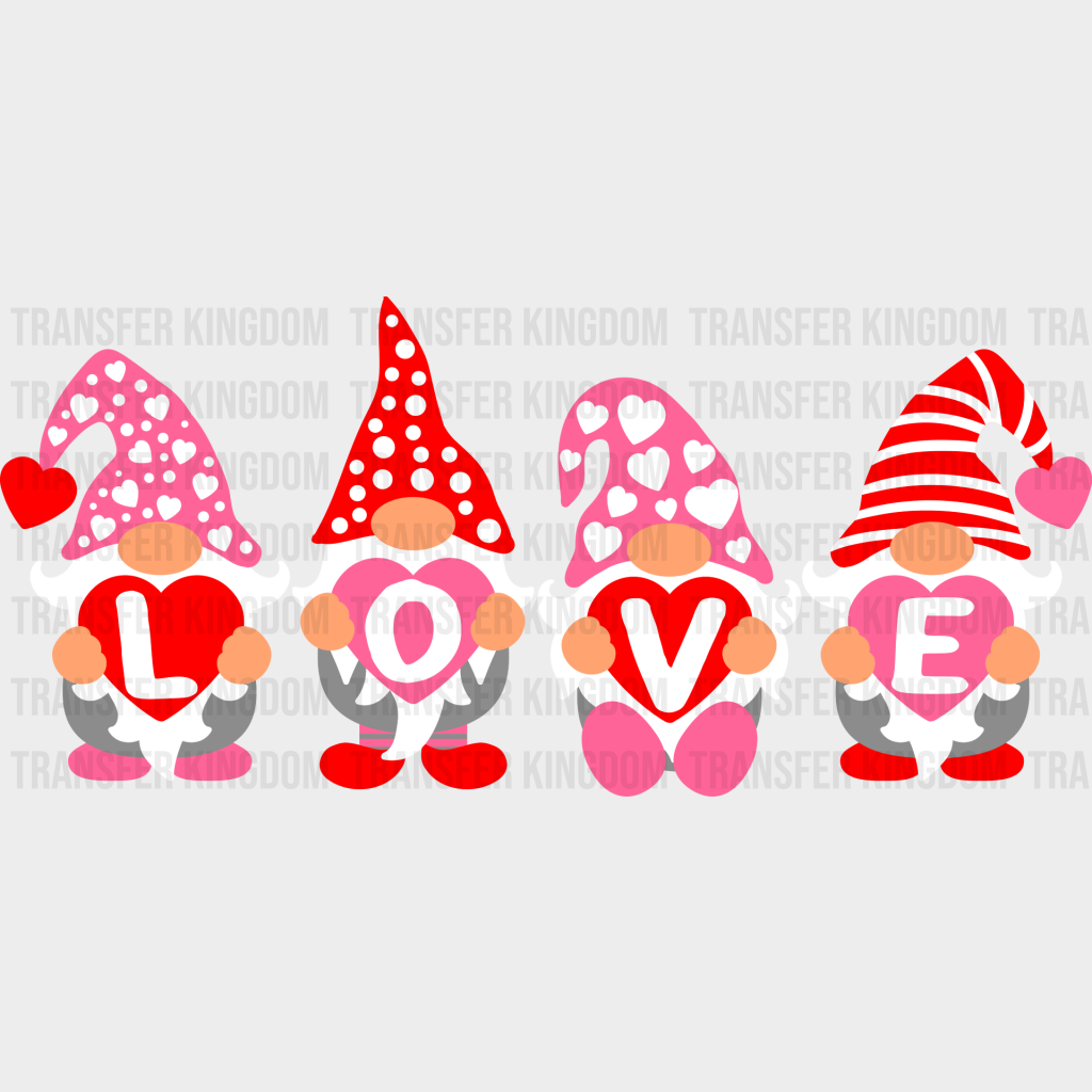 Love Gnomes Holding Hearts - Valentine’s Day Dtf Transfer