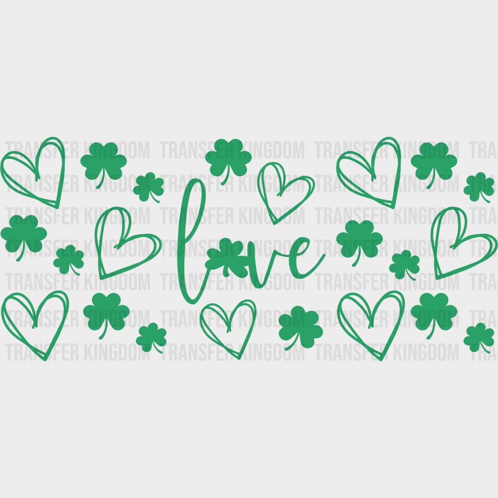 Love Heart Clovers - St Patrick Cup Wrap Uv Sticker Permanent Dtf Decal