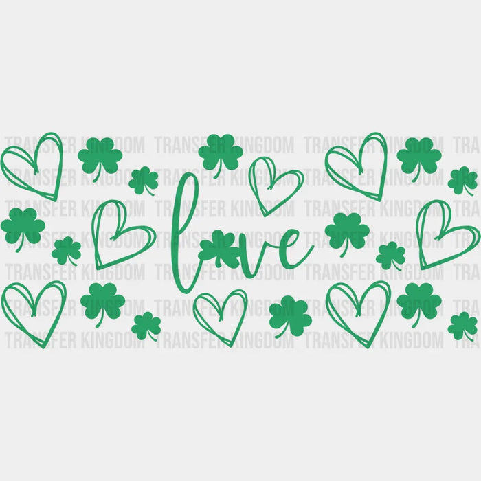 Love Heart Clovers - St Patrick Cup Wrap UV Sticker Permanent UV DTF Decal