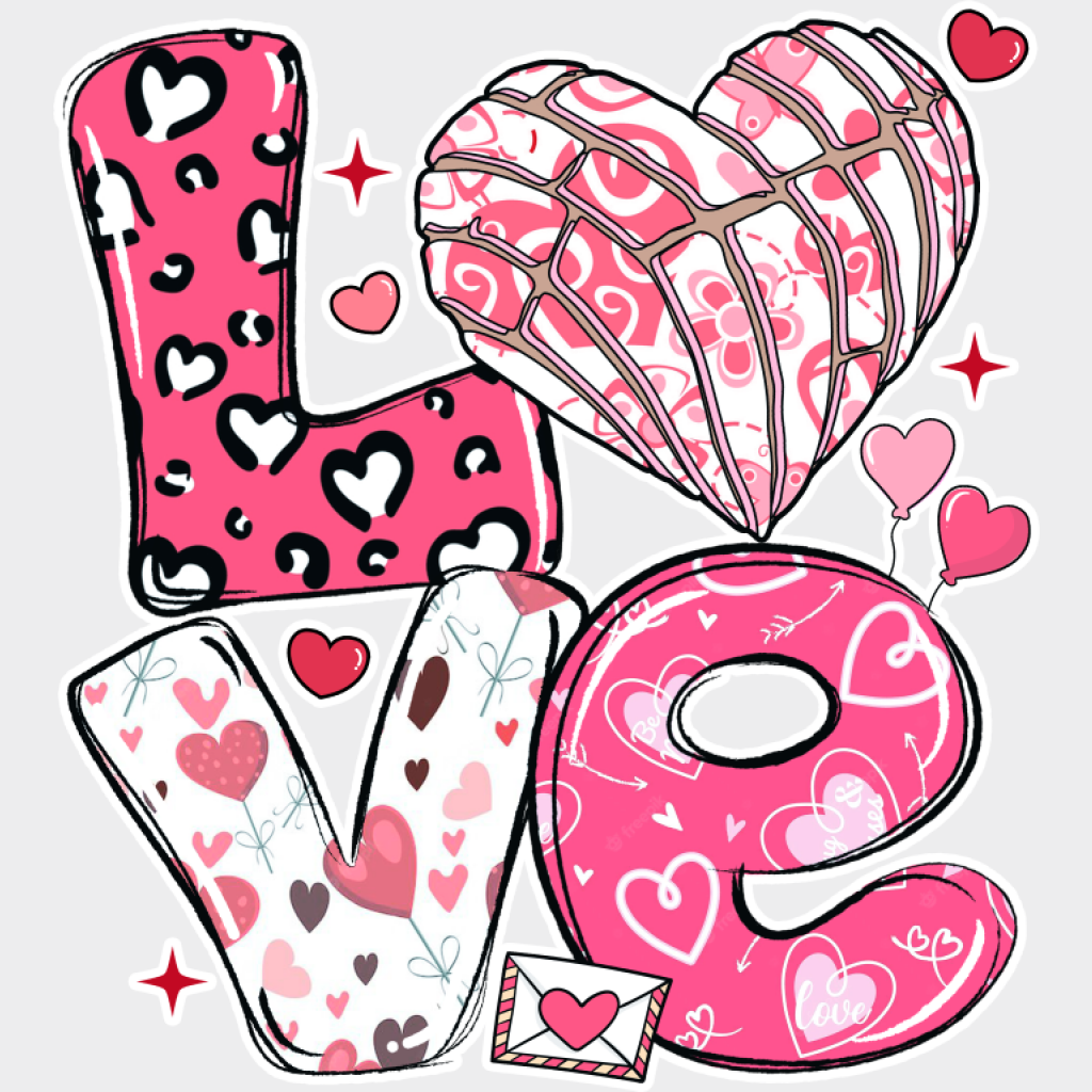 Love Heart Concha Pink Design - Valentine’s Day DTF Transfer Unisex - S & M (10’’) Light Color Design (See Imaging)