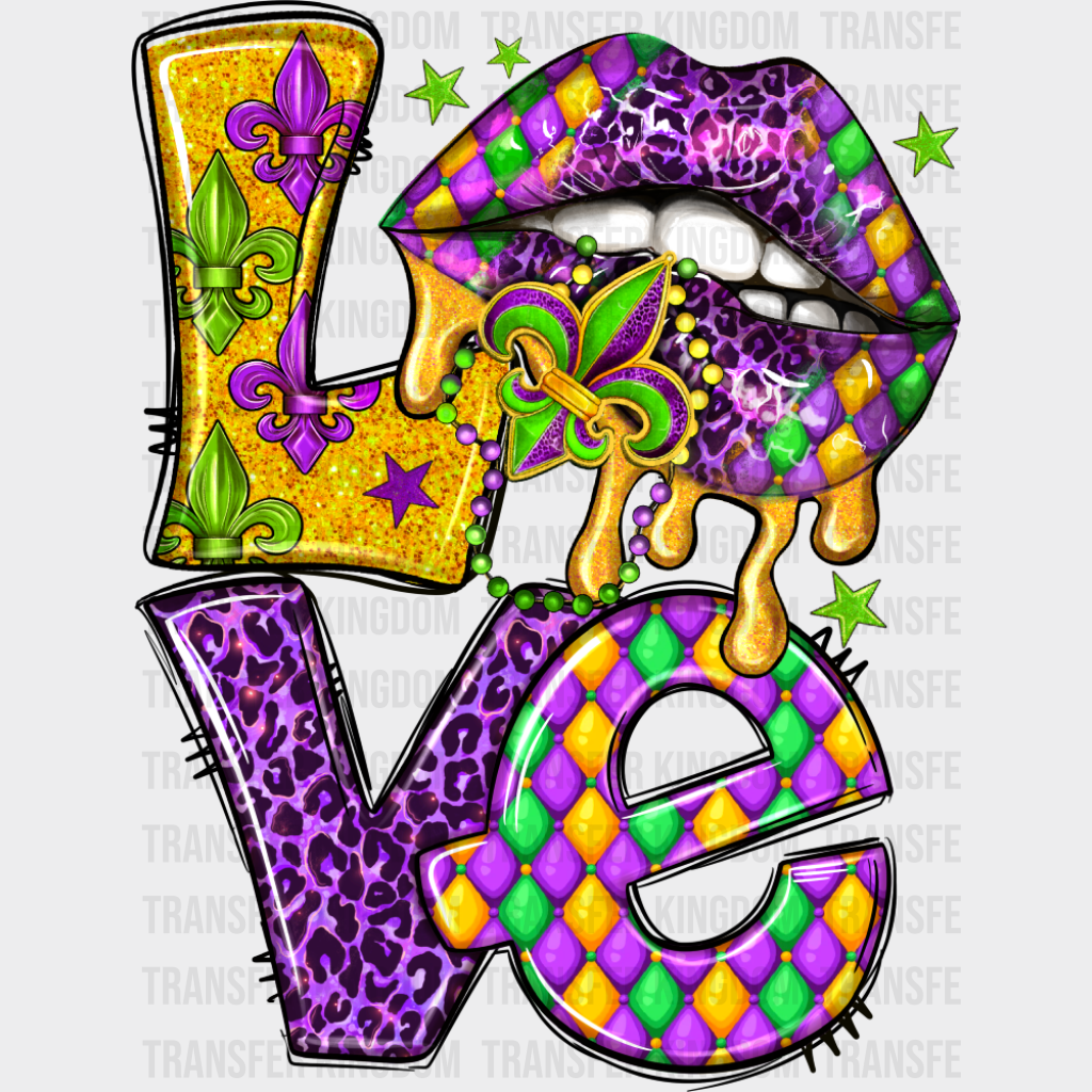 Love Lips - Mardi Gras DTF Transfer Adult Unisex - S & M (10’’) / Dark Color Design (See Imaging)