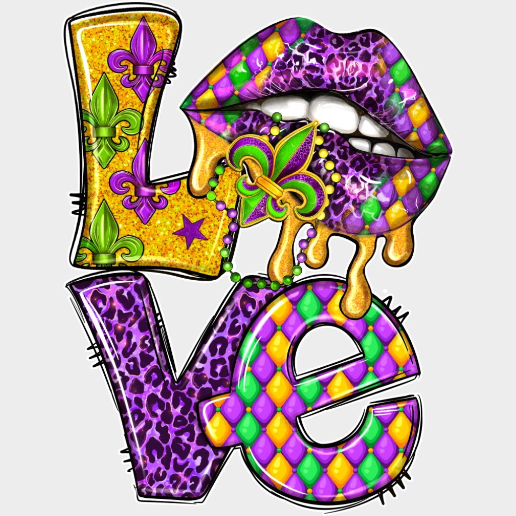 Love Lips - Mardi Gras DTF Transfer Adult Unisex - S & M (10’’) / Light Color Design (See Imaging)