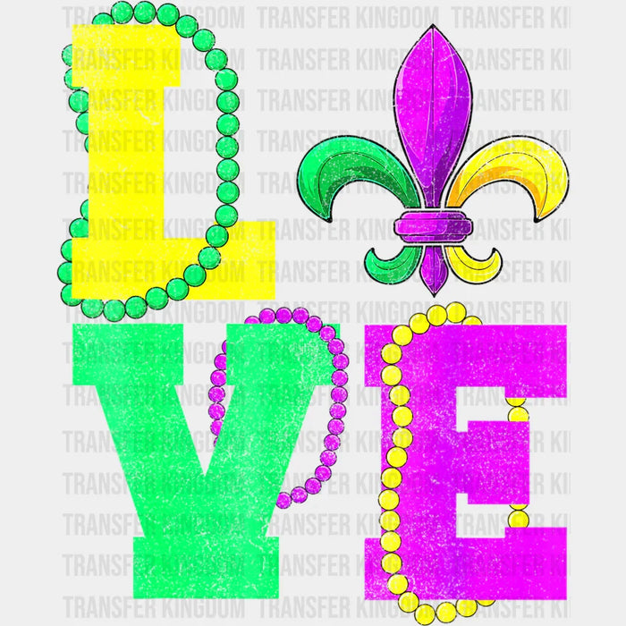 Love Mardi Gras Bright Colours Design - Mardi Gras DTF heat transfer