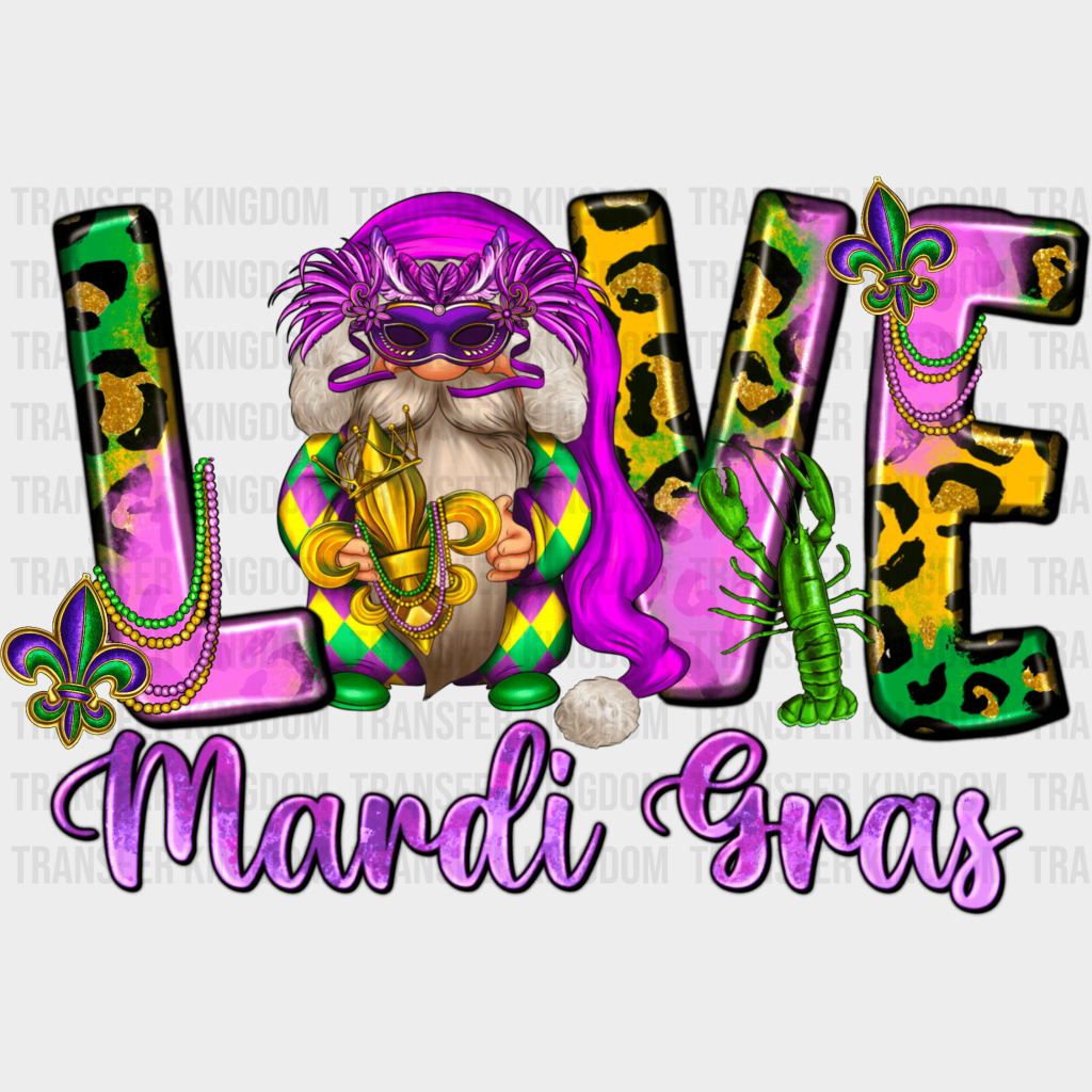 Love Mardi Gras Design- Dtf Heat Transfer