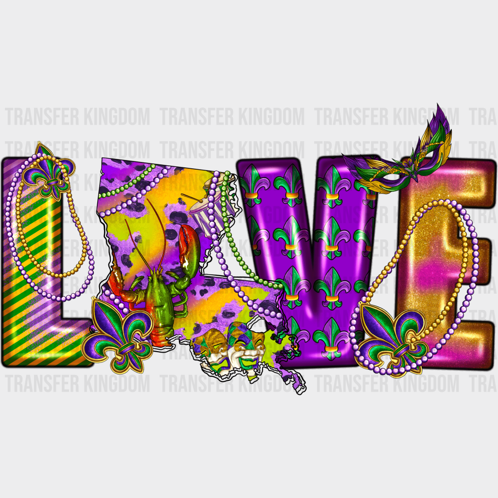 Love Mardi Gras Design- Dtf Heat Transfer