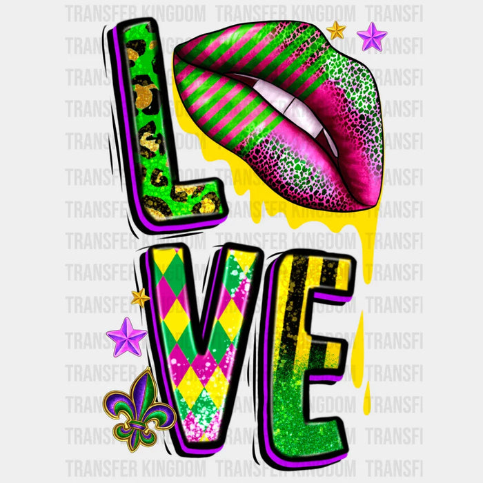 Love Mardi Gras Colorful Design - Mardi Gras DTF heat transfer