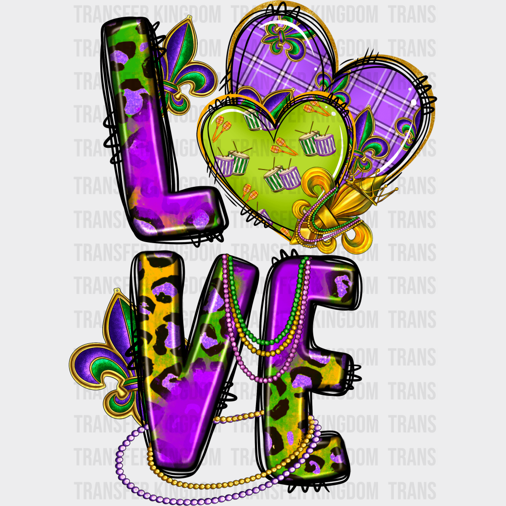 Love Mardi Gras Design- Dtf Heat Transfer