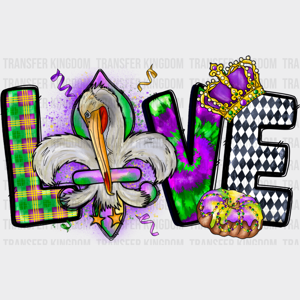 Love Mardi Gras Design- Dtf Heat Transfer