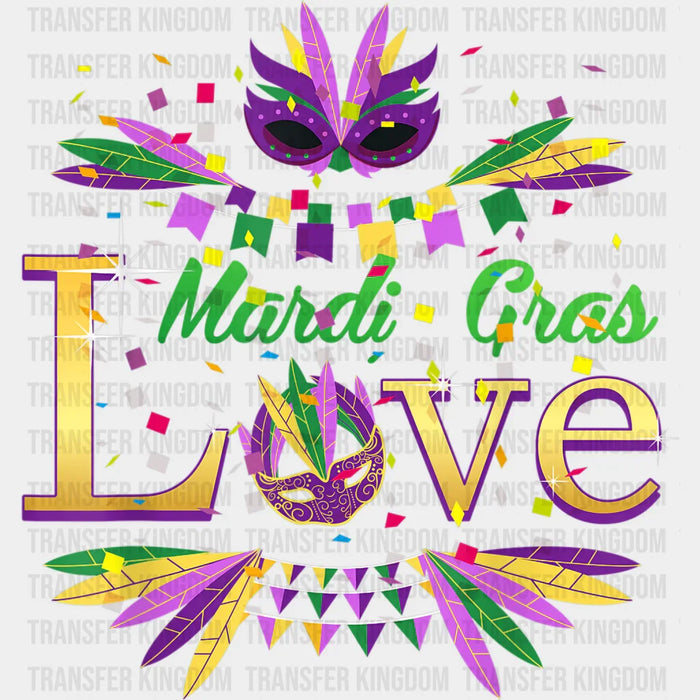 Love Mardi Gras Purple Mask Colorful Design - Mardi Gras DTF heat transfer