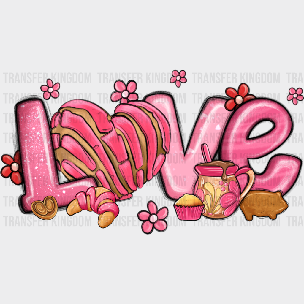 Love Pink Heart And Flowers - Valentine’s Day Dtf Transfer Unisex S & M (10’’) / Dark Color