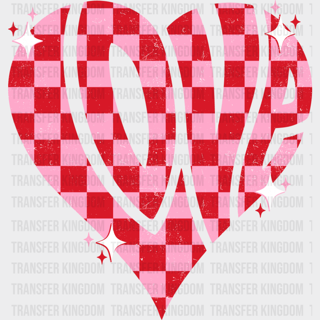 Love Red And Pink Checkered Heart - Valentine’s Day DTF Transfer