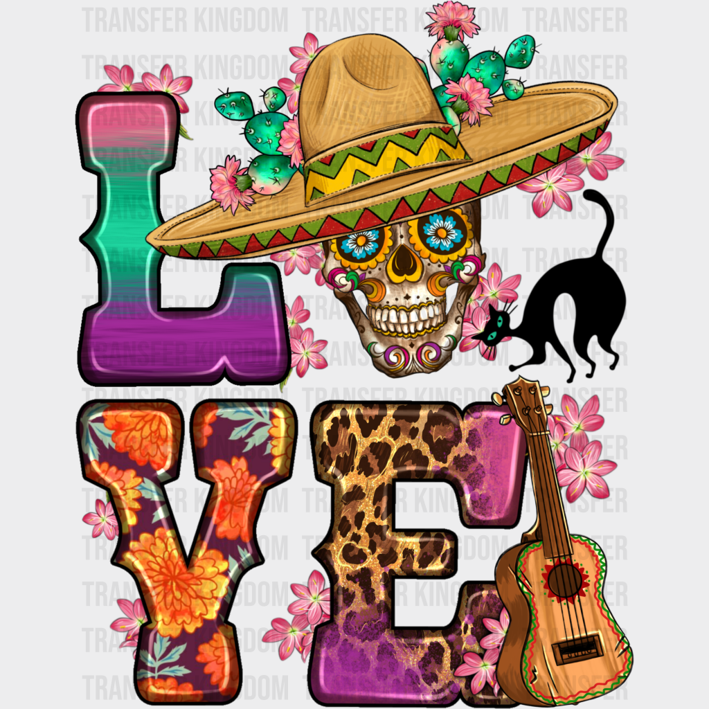 Love Skull Design - Day Of The Dead Dtf Heat Transfer