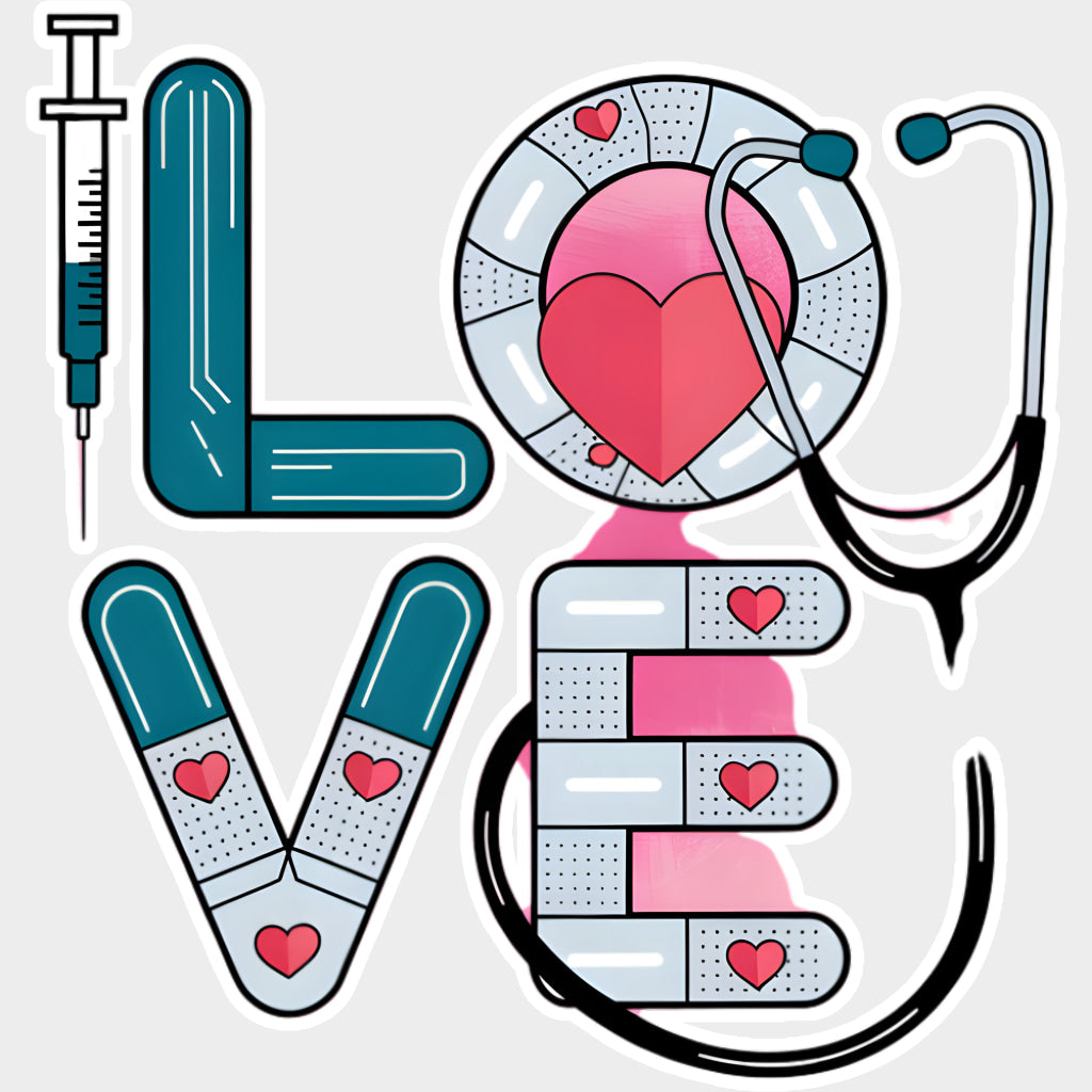 Love Stethoscope - Nurse DTF Transfers Adult Unisex - S & M (10’’) / Light Color Design (See Imaging)
