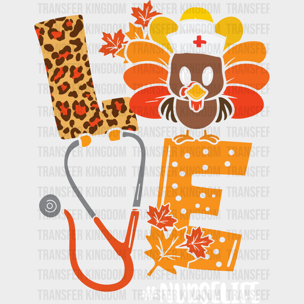 Love Turkey Nurse Life - Thanksgiving Dtf Transfer Unisex S & M (10’’) / Light Color Design See