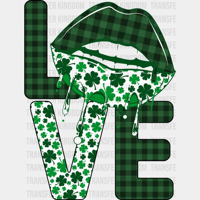LOVE w/ Lips, Green Checkered St. Patrick's Day Design - St. Patrick's Day DTF heat transfer