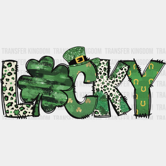 Lucky Clover Green And White Cheetah Print Design - St. Patrick's Day DTF Transfer