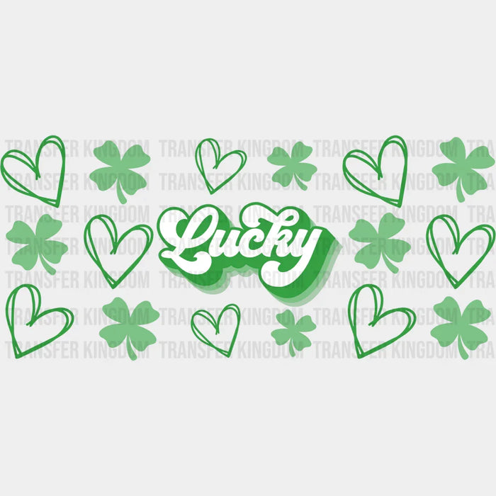 Lucky Green Hearts - St Patrick Cup Wrap UV Sticker Permanent UV DTF Decal