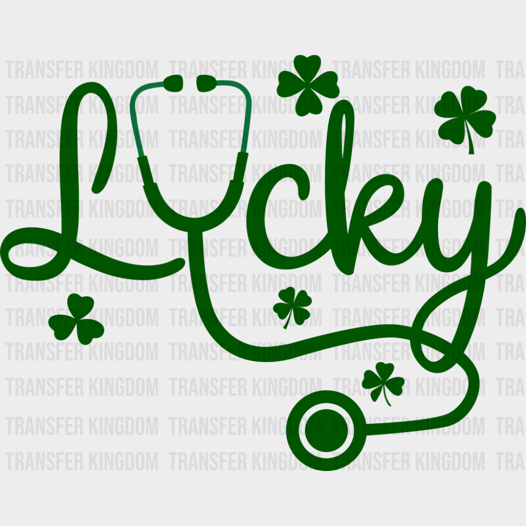 Lucky Stethoscope And Clovers - St. Patrick’s Day DTF Transfer Adult Unisex - S & M (10’’) / Green Color Design (See