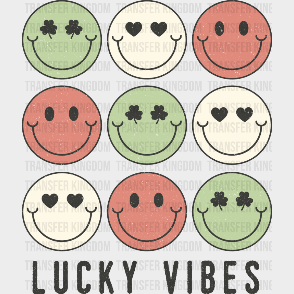 Lucky Vibes Smileys - St. Patrick’s Day DTF Transfer Adult Unisex - S & M (10’’) / Dark Color Design (See Imaging)