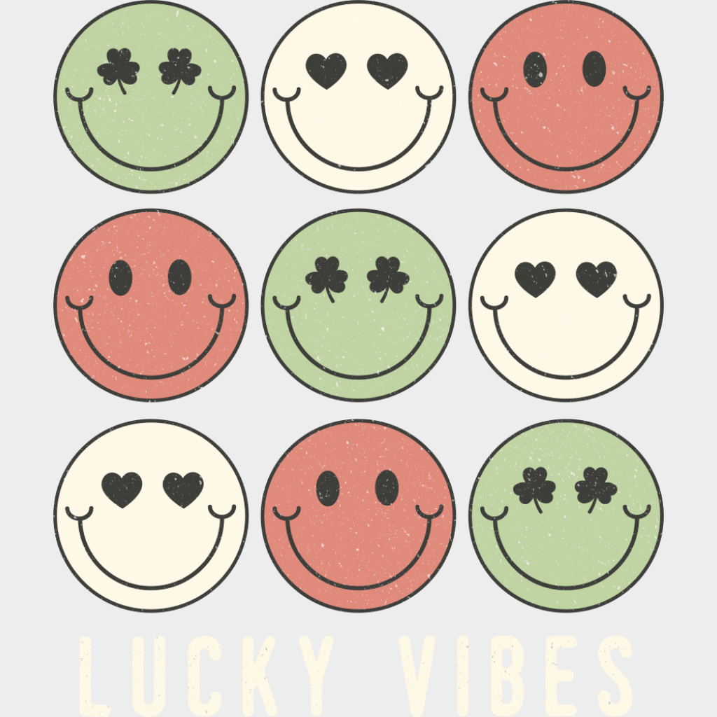 Lucky Vibes Smileys - St. Patrick’s Day DTF Transfer Adult Unisex - S & M (10’’) / Light Color Design (See Imaging)