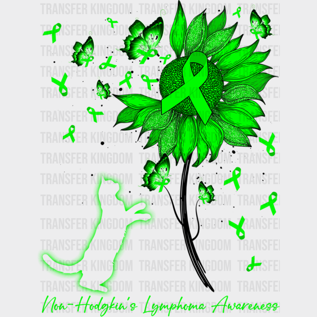 Lymphoma Awareness Cat Flower Design - Dtf Heat Transfer Unisex S & M (10’’) / Dark Color See