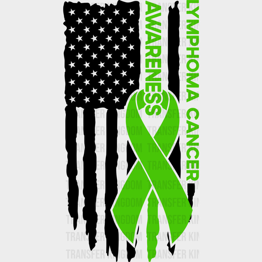 Lymphoma Cancer Awareness US Flag - Lymphoma DTF Transfers - Adult Unisex - S & M (10’’) / Dark Color Design (See