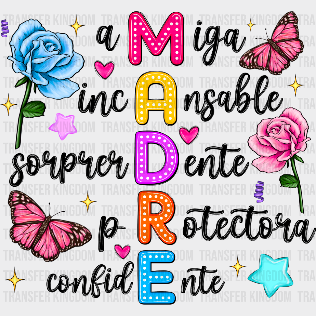 Madre Flowers Design - Mother’s Day DTF Transfer Adult Unisex - S & M (10’’) / Dark Color Design (See Imaging)