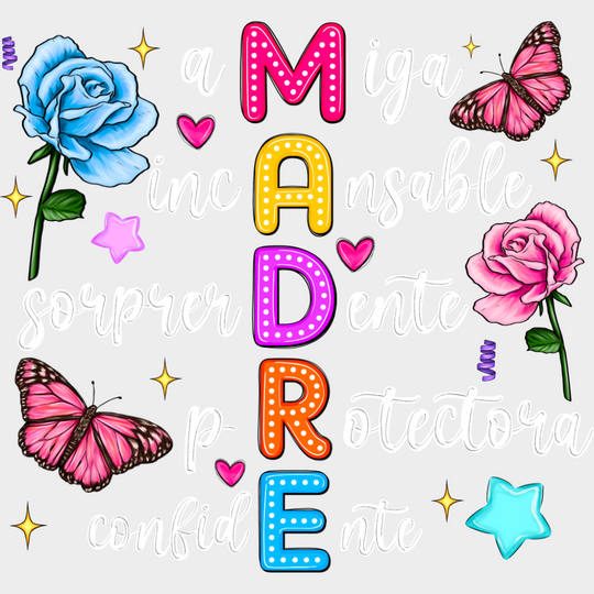 Madre Flowers Design - Mother’s Day DTF Transfer Adult Unisex - S & M (10’’) / Light Color Design (See Imaging)