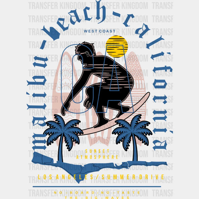 Malibu Beach California Surfing Design - Surfing DTF Heat Transfer