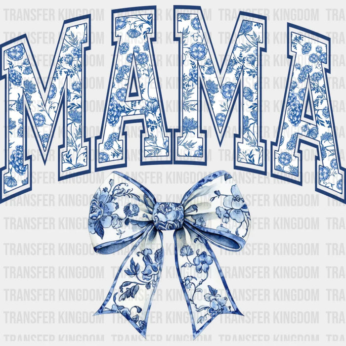 Mama Blue Ribbon Porcelain Pattern Design - Mother's Day DTF Transfer