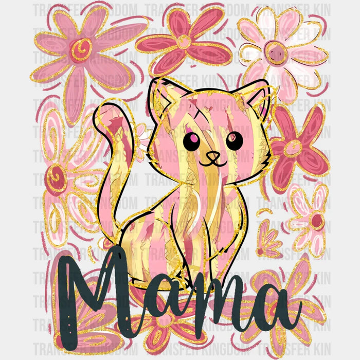 Mama Cat Pink Flowers - Mother's Day DTF Transfer