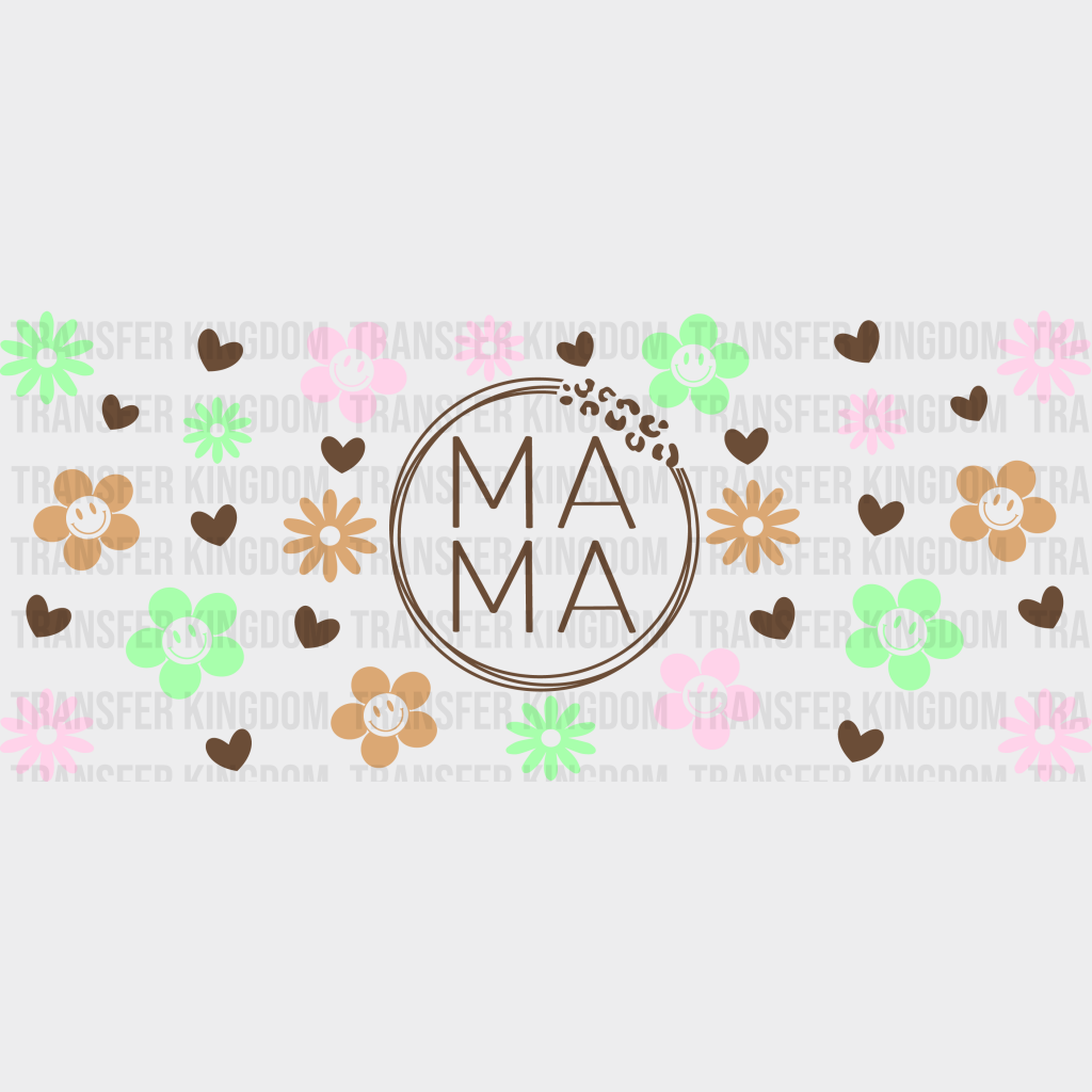 Mama Flowers Circle Design Uv Dtf Transfer Cup Wrap Sticker