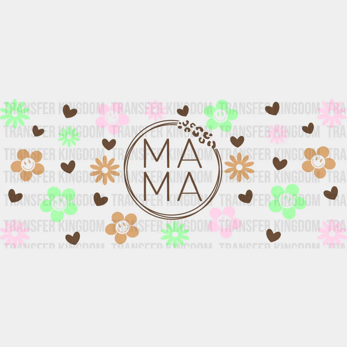 Mama Flowers Circle Design UV DTF Transfer Cup Wrap UV DTF Sticker