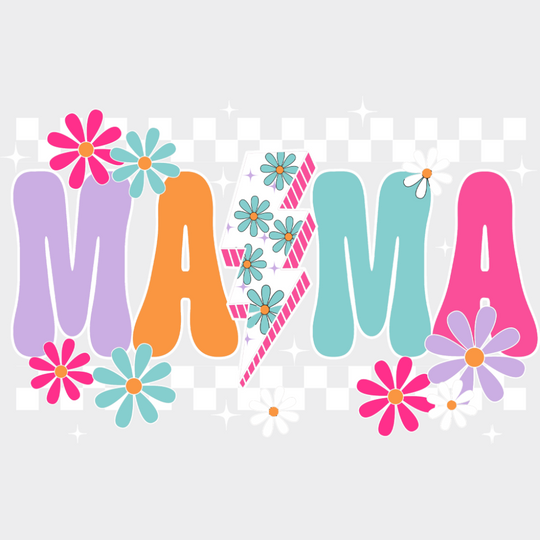 Mama Flowers Lightning Bolt - Mother’s Day DTF Transfer Adult Unisex - S & M (10’’) / Light Color Design (See Imaging)