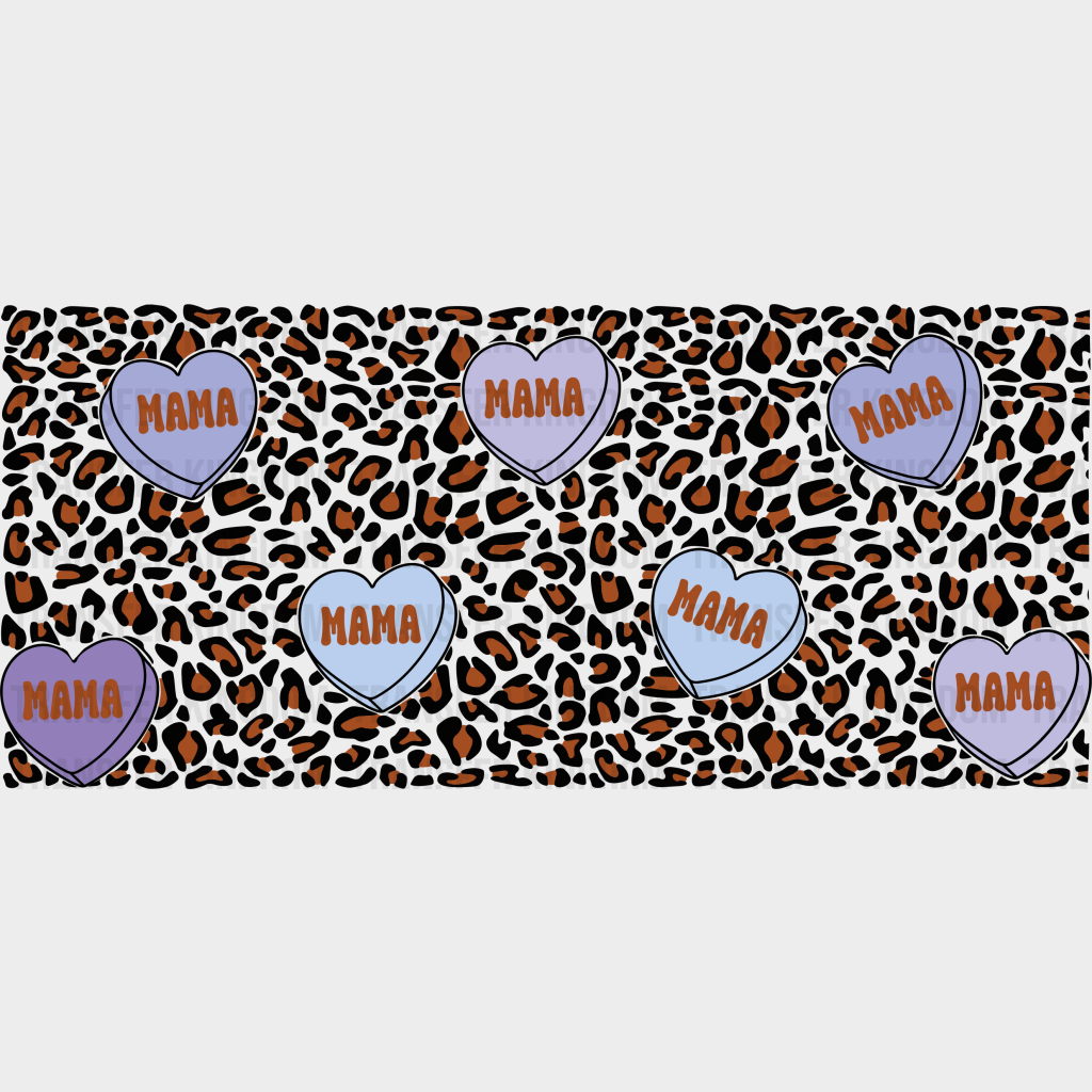 Mama Hearts Leopard Design Uv Dtf Transfer Cup Wrap Sticker