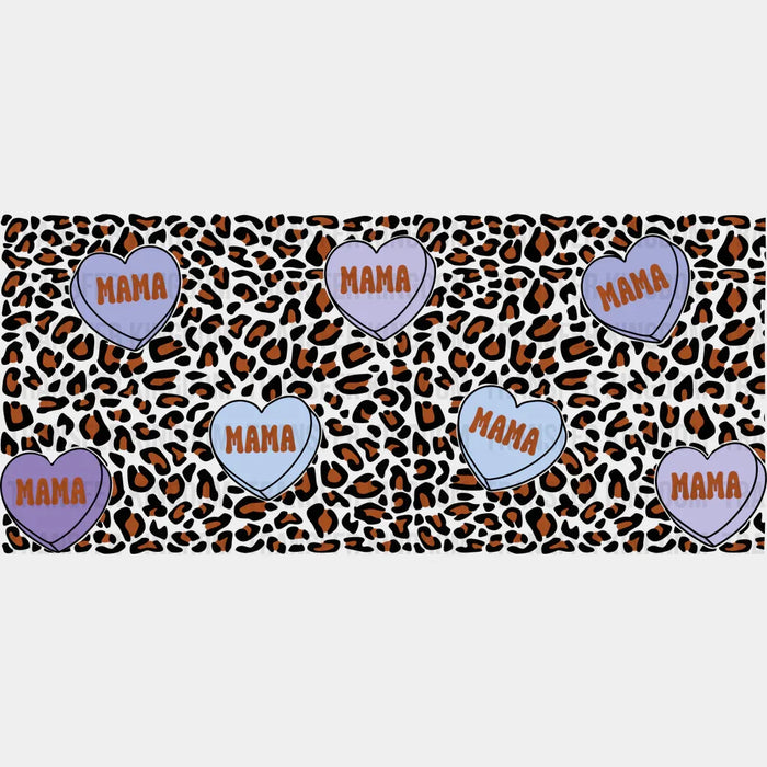 Mama Hearts Leopard Design UV DTF Transfer Cup Wrap UV DTF Sticker