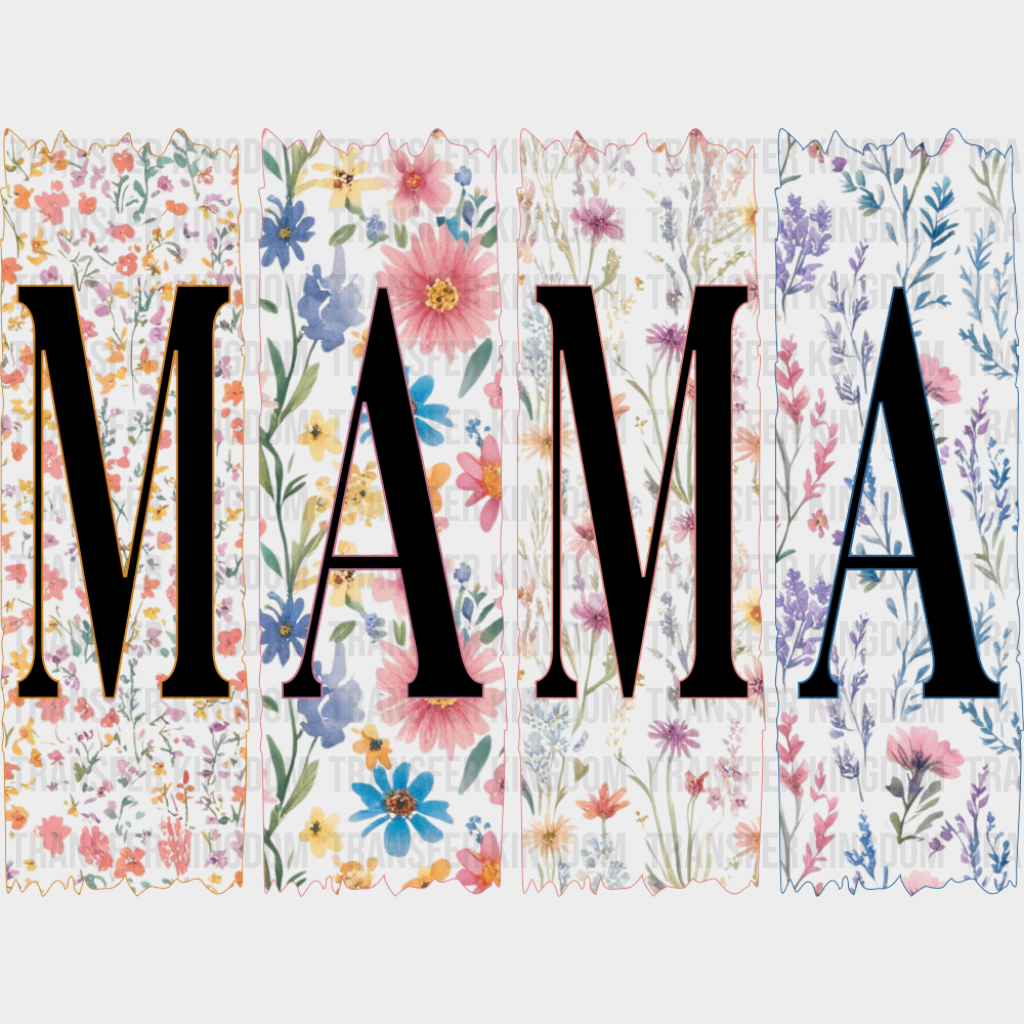 Mama Pink & Blue Flowers B&W - Mother’s Day DTF Transfer Adult Unisex - S & M (10’’) / Dark Color Design (See Imaging)