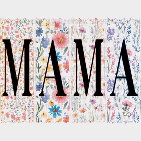 Mama Pink & Blue Flowers B&W - Mother’s Day DTF Transfer Adult Unisex - S & M (10’’) / Dark Color Design (See Imaging)