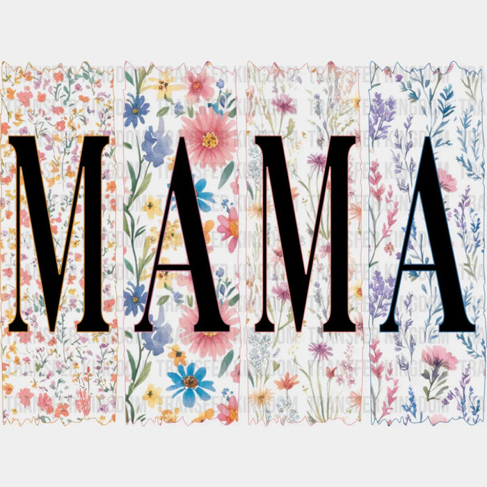 Mama Pink & Blue Flowers B&W - Mother's Day DTF Transfer