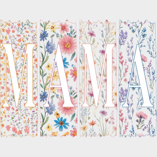Mama Pink & Blue Flowers B&W - Mother’s Day DTF Transfer Adult Unisex - S & M (10’’) / Light Color Design (See Imaging)