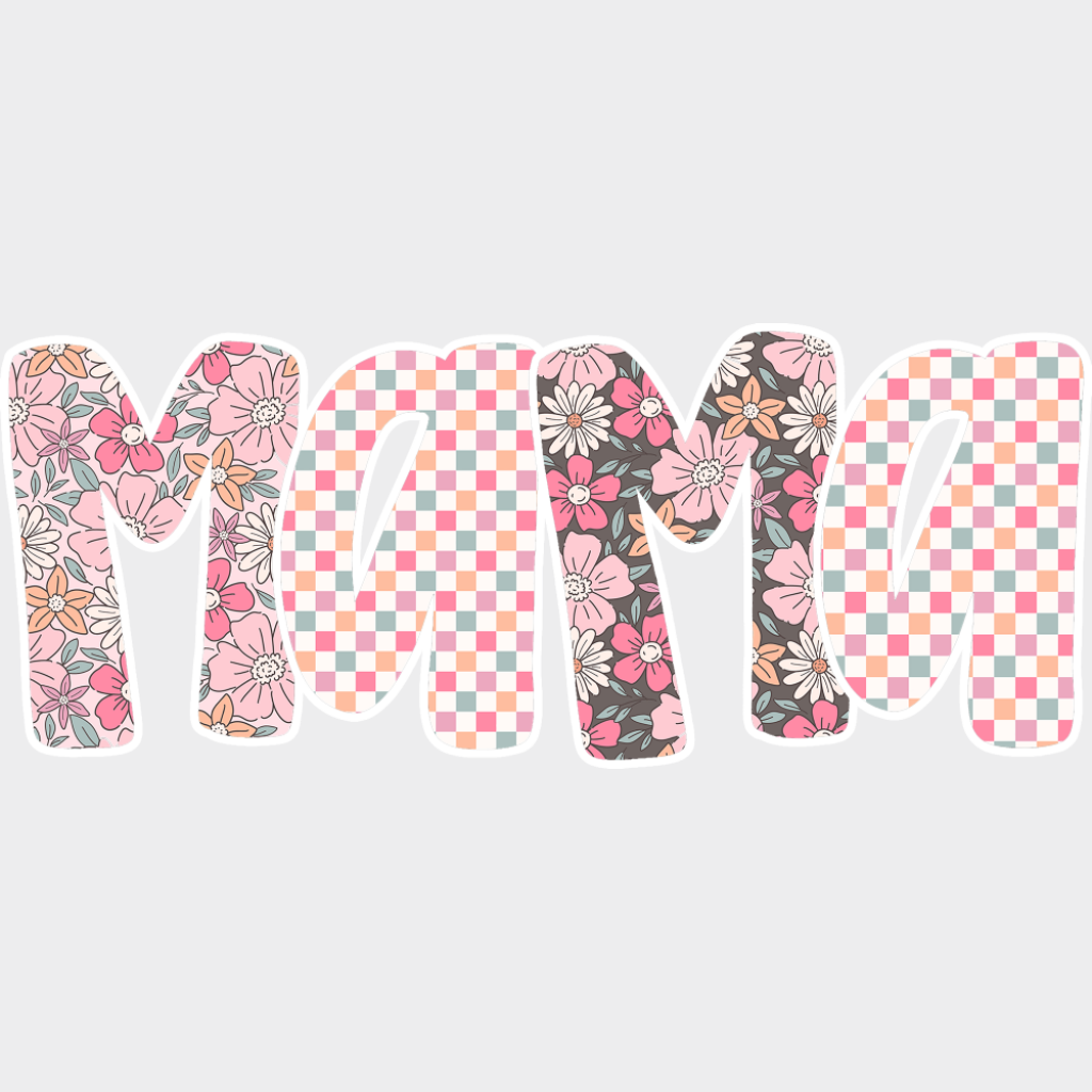 Mama Pink Checkered Design - Mother’s Day DTF Transfer Adult Unisex - S & M (10’’) / Light Color Design (See Imaging)